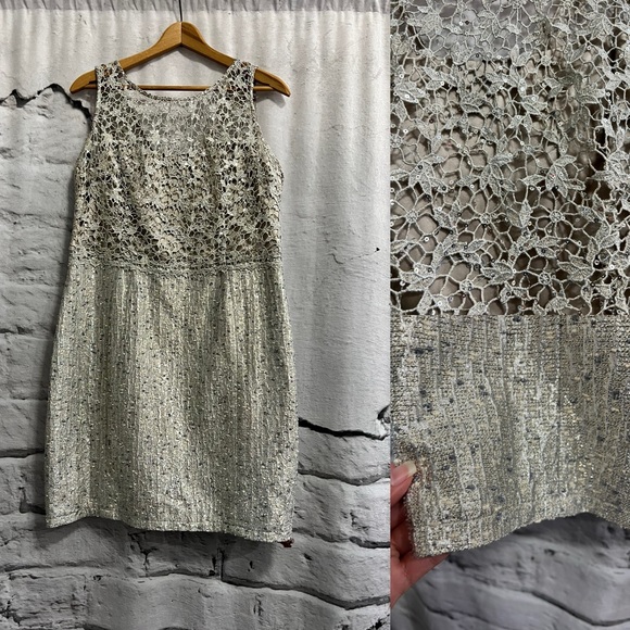 Kay Unger Silver Sequin Lace Sheath Special Occasion Mother of the‎ Bride Dress - Picture 1 of 8